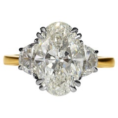 GIA 4.40ct Estate Vintage Oval Diamond 3 Stone Engagement Wedding Ring Plat/18k