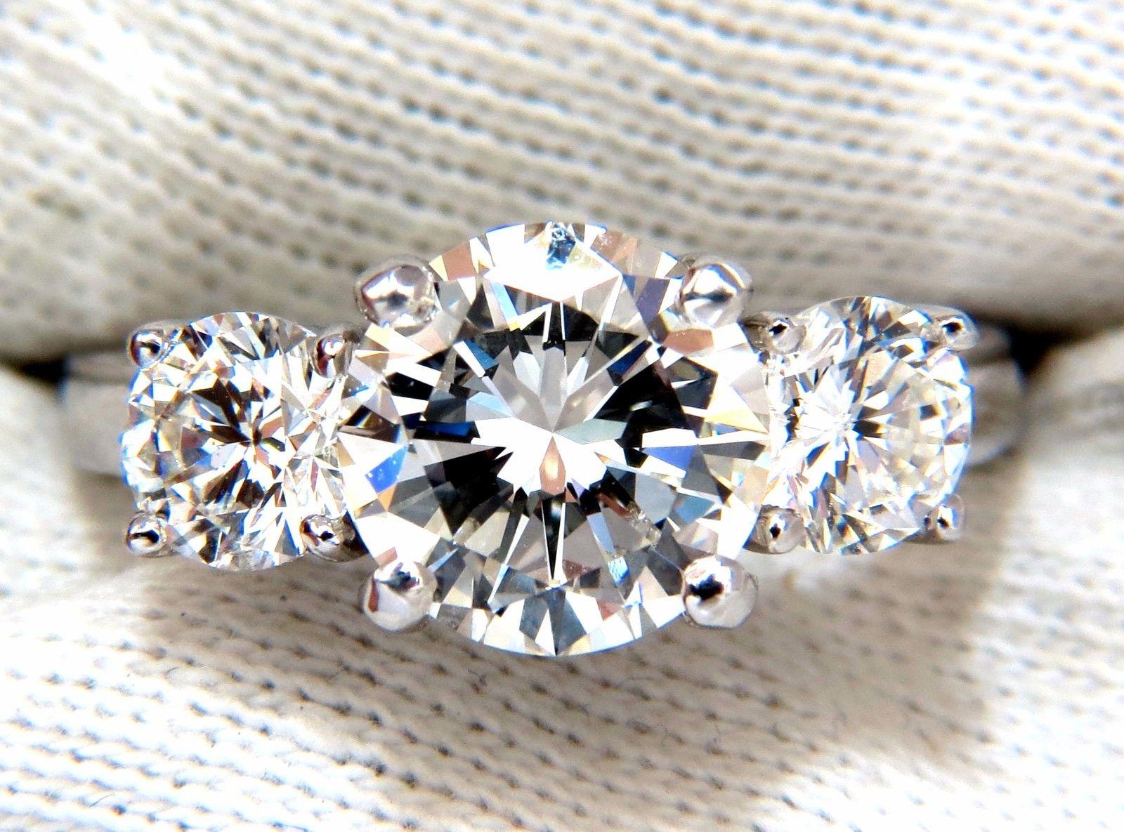GIA 4.41 Carat Natural Round Brilliant Diamond Ring Classic Three Engagement For Sale 2