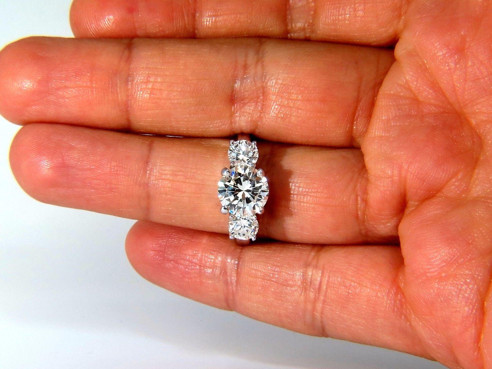 GIA 4.41 Carat Natural Round Brilliant Diamond Ring Classic Three Engagement For Sale 4