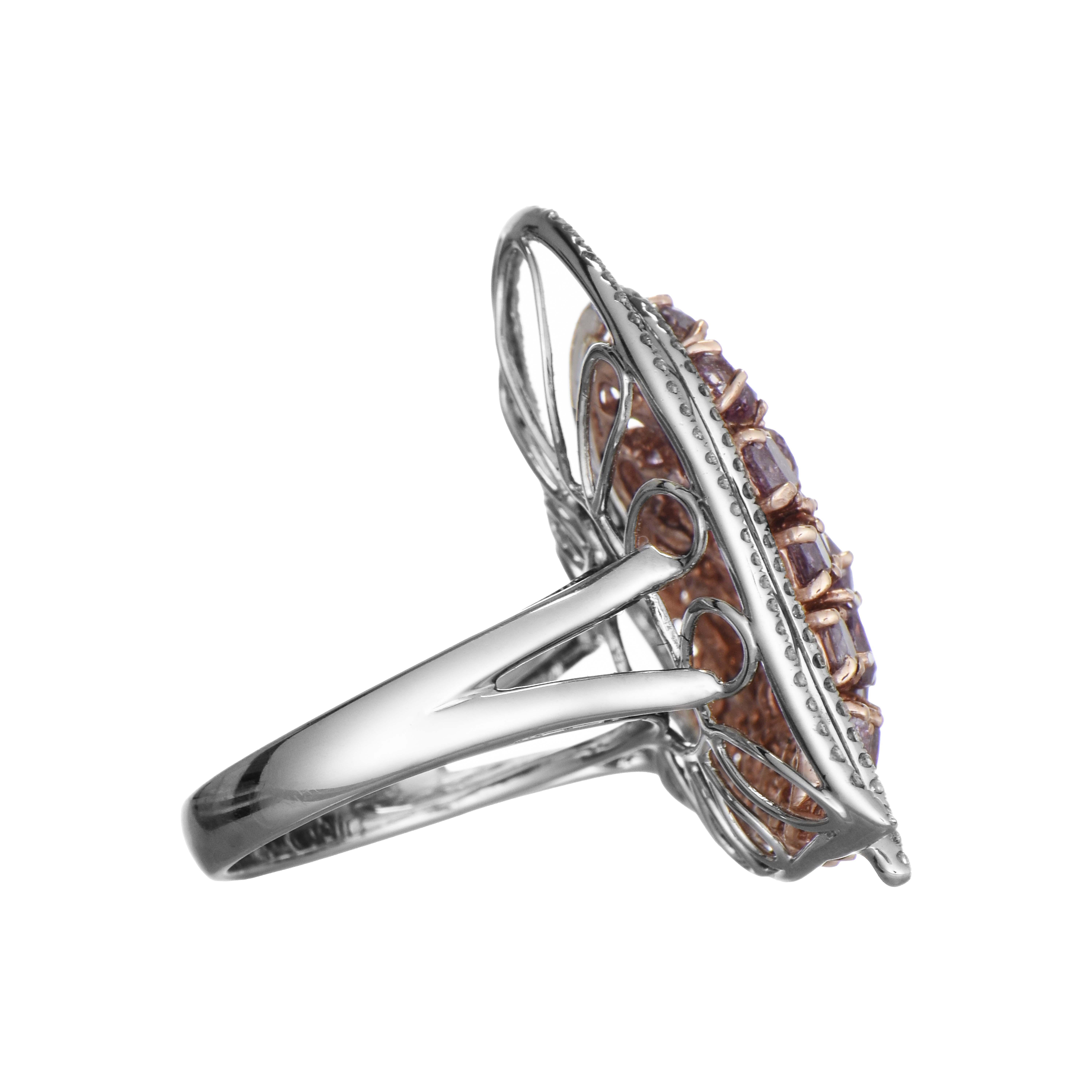 Mixed Cut GIA 4.42 Carats Pink-Purple and White Diamond White Gold Heart Ring For Sale