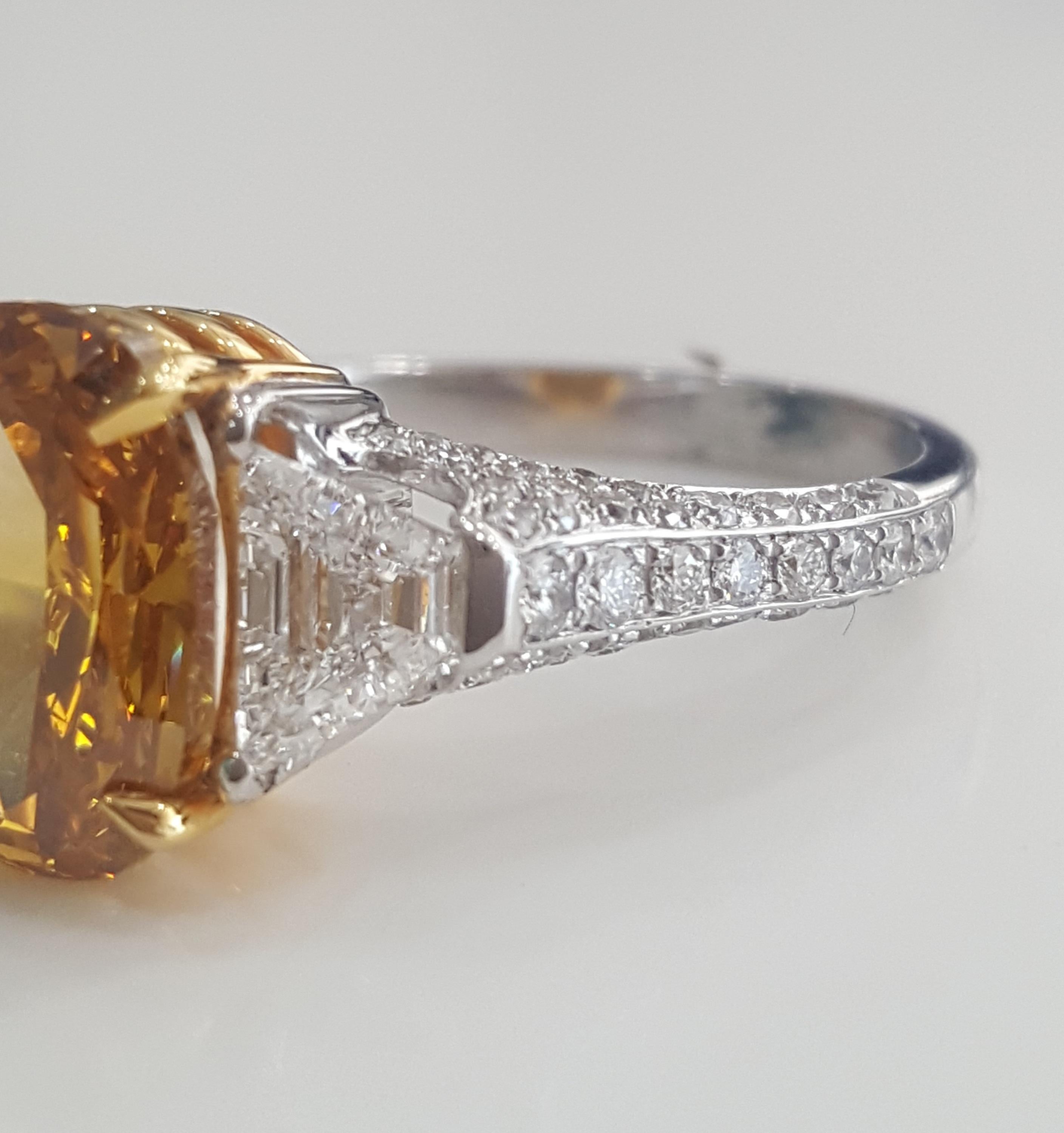 GIA 4.43 Carat Natural Fancy Deep Orange Yellow Oval And White Diamond Ring.  In New Condition For Sale In New York, NY