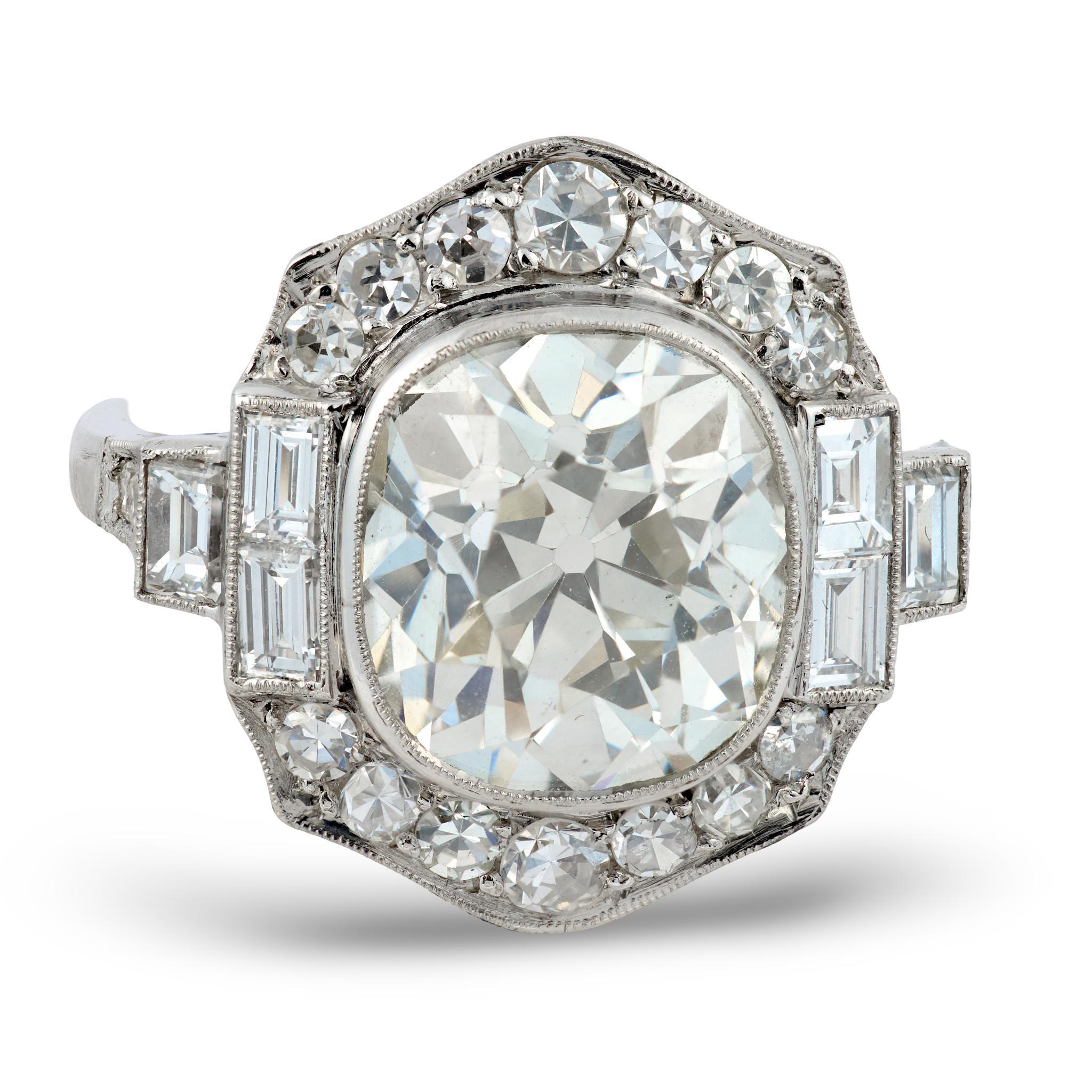 GIA 4.43 carat old mine cut diamond platinum ring (Art déco) im Angebot