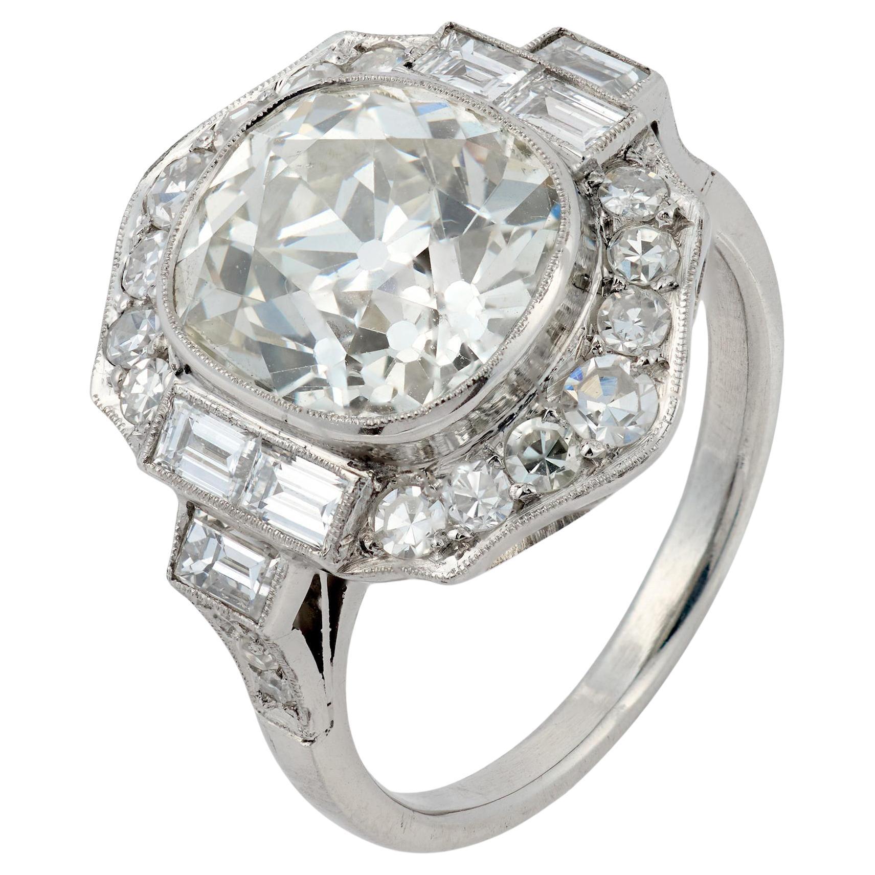 GIA 4.43 carat old mine cut diamond platinum ring