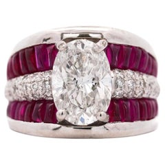 GIA 4.43 Carat Oval G/I1 Diamond & Cabochon Ruby Platinum Vintage Ring
