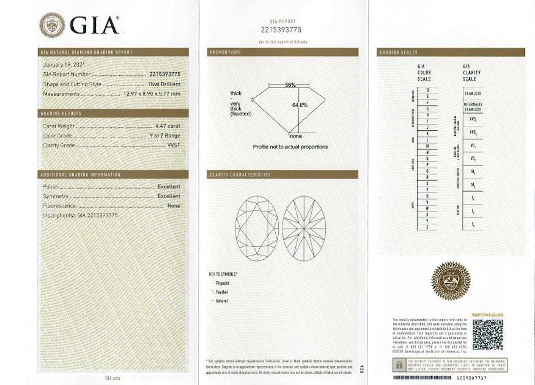 Oval Cut GIA 4.47 Carat Oval Yellow Diamond Ring with 2.36 Cts Colorless Accent Diamonds For Sale