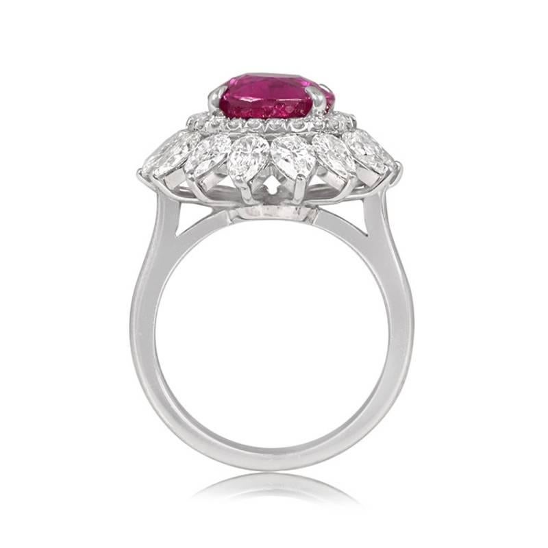 Art Deco GIA 4.47ct Oval Cut Natural Pink Sapphire Cluster Ring, Double Halo, Platinum For Sale