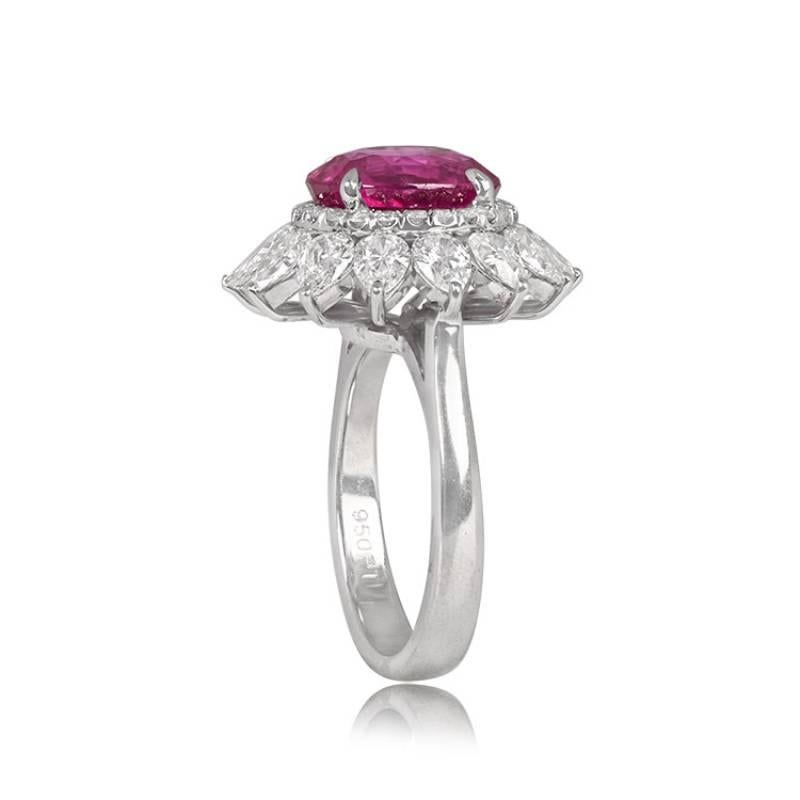 GIA 4.47ct Oval Cut Natural Pink Sapphire Cluster Ring, Double Halo, Platinum In Excellent Condition For Sale In New York, NY