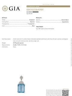 GIA 45 ct Aquamarine Santa Maria Blue & Diamond Art Deco Brooch Platinum