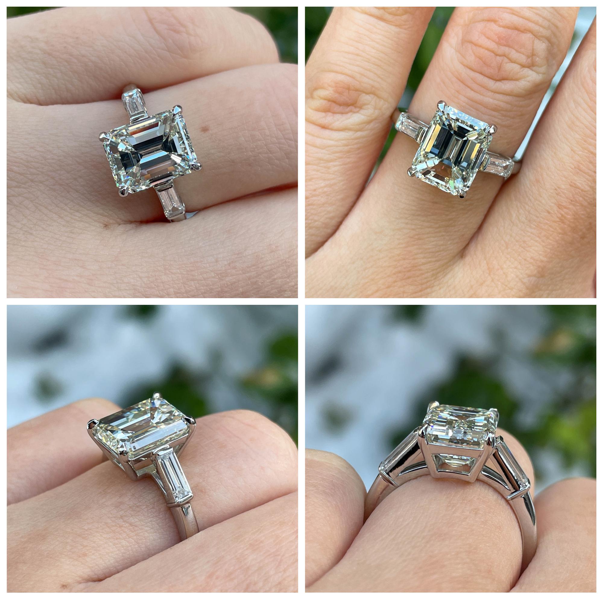 GIA 4.50ct Estate Vintage Emerald Cut Diamond Engagement Wedding Platinum Ring For Sale 4