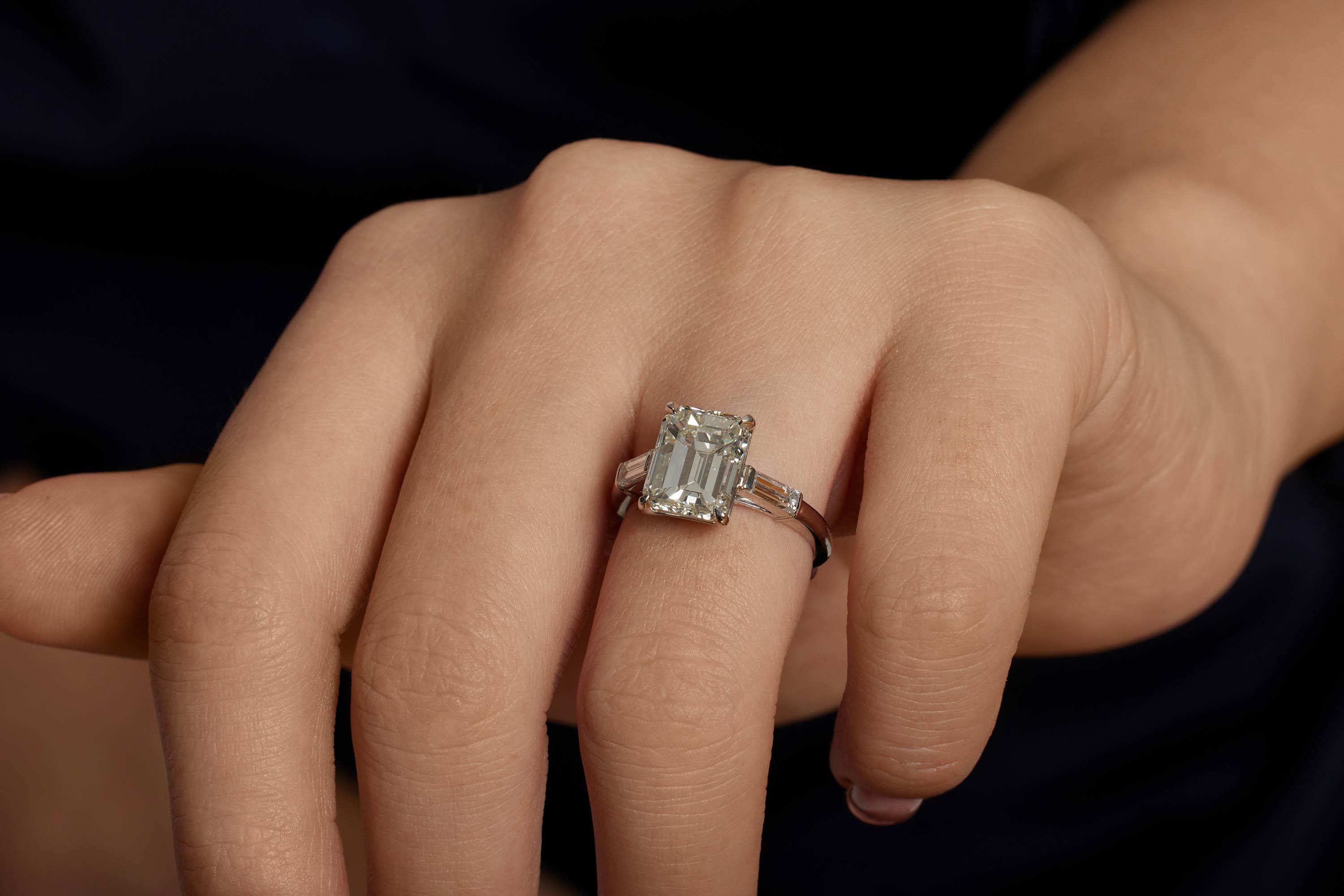 GIA 4.50ct Estate Vintage Emerald Cut Diamond Engagement Wedding Platinum Ring For Sale 7