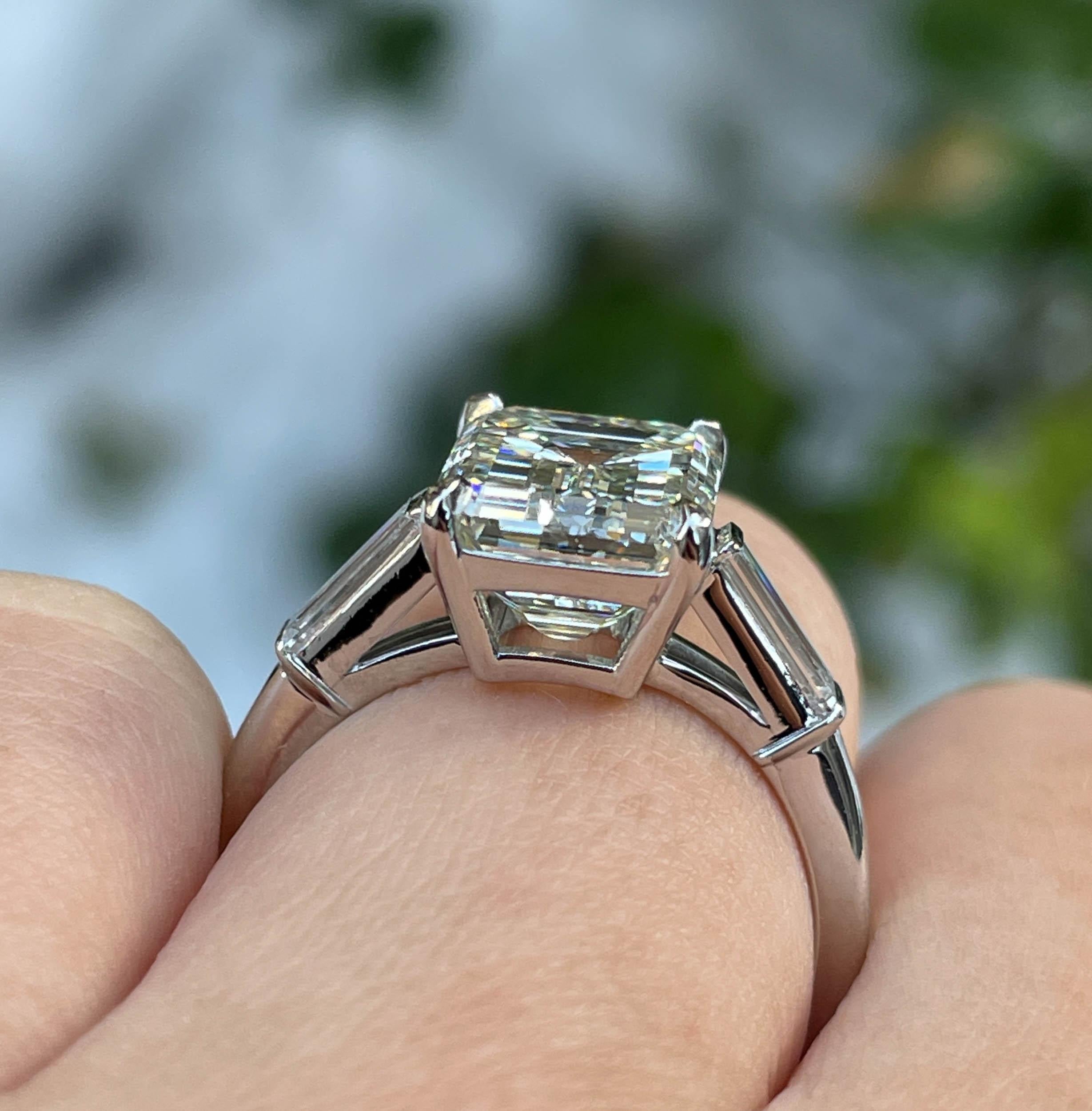 GIA 4.50ct Estate Vintage Emerald Cut Diamond Engagement Wedding Platinum Ring For Sale 11