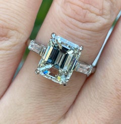 GIA 4.50ct Estate Vintage Emerald Cut Diamond Engagement Wedding Platinum Ring