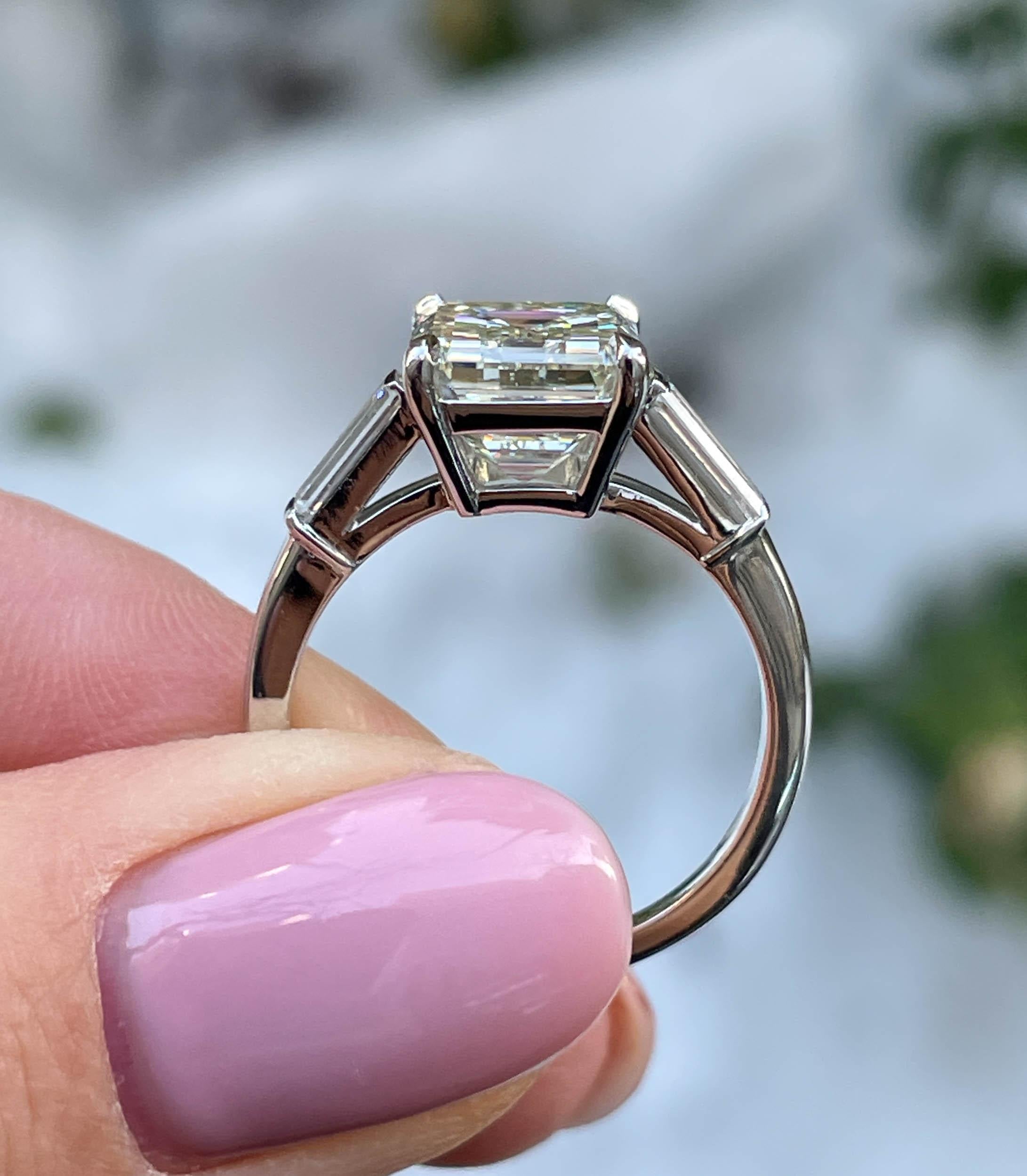 GIA 4.50ct Estate Vintage Emerald Cut Diamond Engagement Wedding Platinum Ring For Sale 2