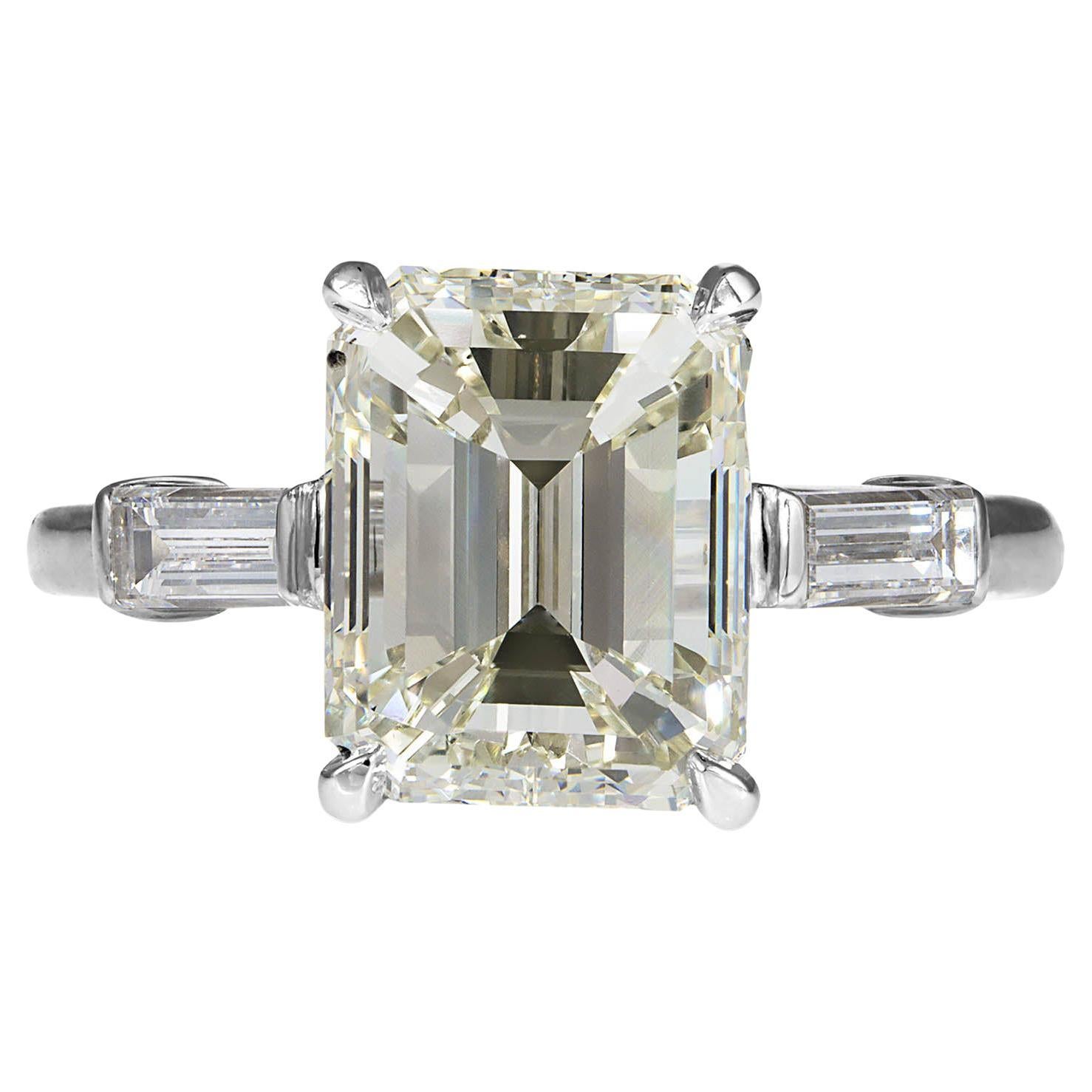 GIA 4.50ct Estate Vintage Emerald Cut Diamond Engagement Wedding Platinum Ring