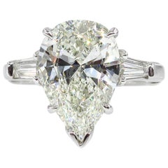 GIA 4.51 Carat Estate Retro Pear Shaped Three-Stone Diamond Ring
