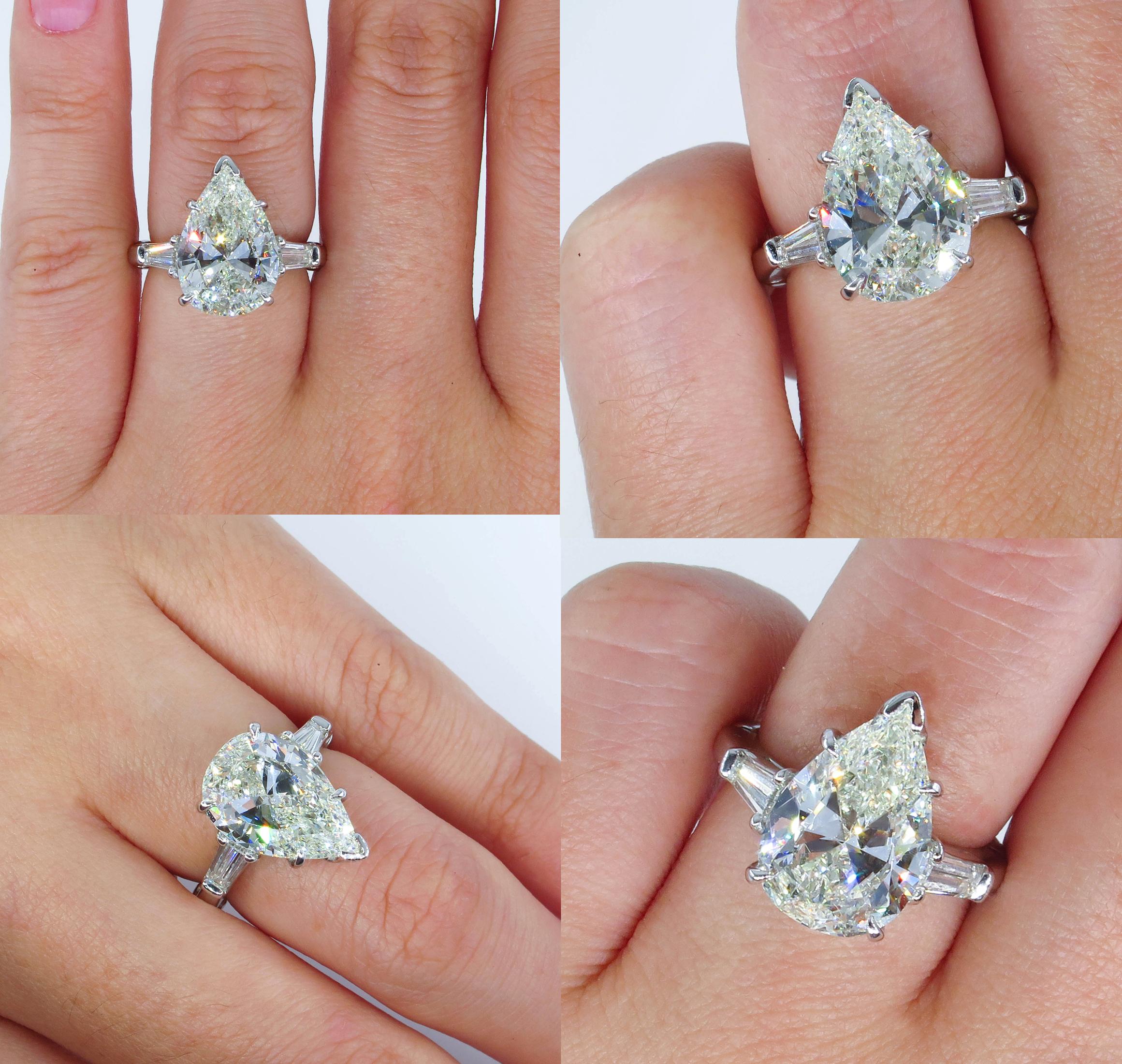 GIA 4.51 Carat Estate Vintage Pear Shaped Three-Stone Diamond Ring 3