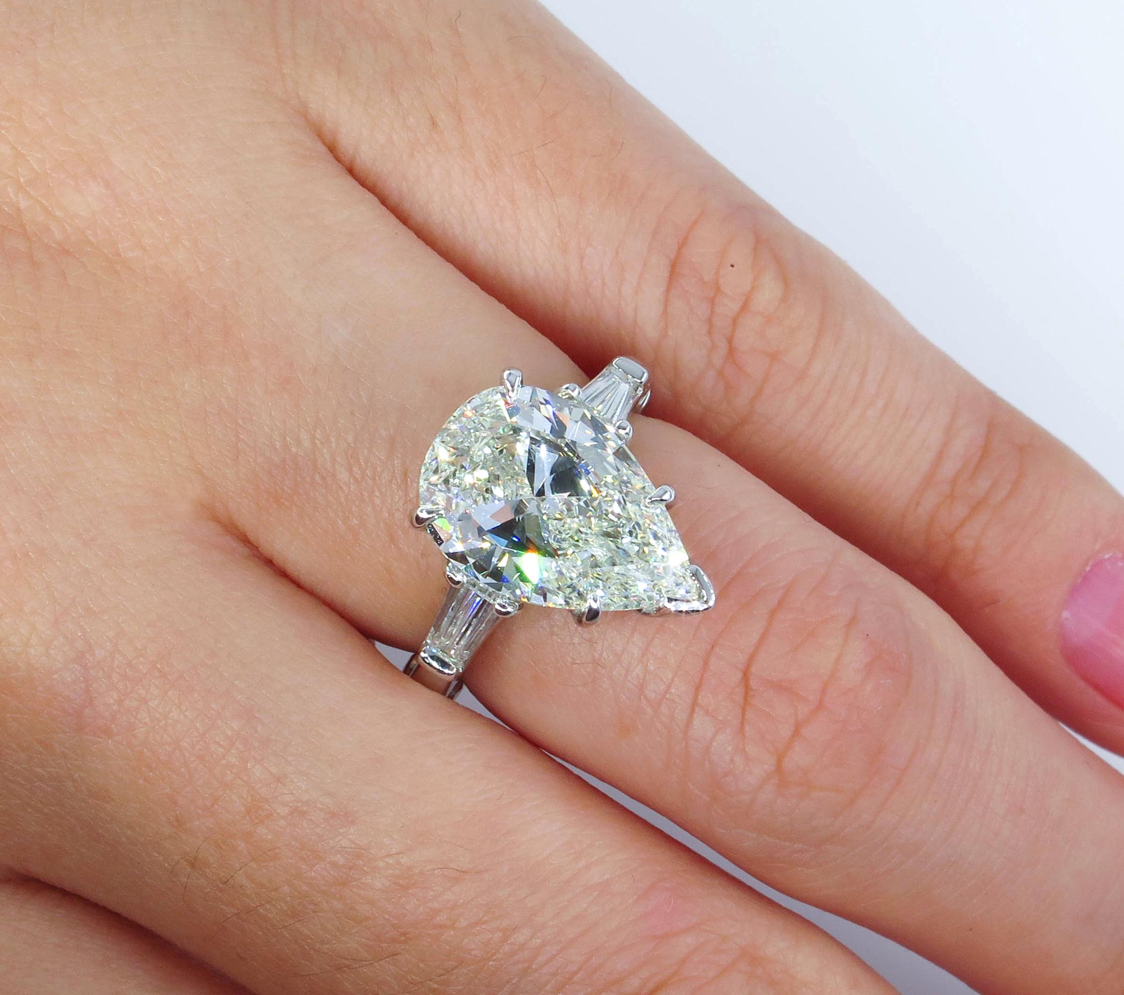 GIA 4.51 Carat Estate Vintage Pear Shaped Three-Stone Diamond Ring 5