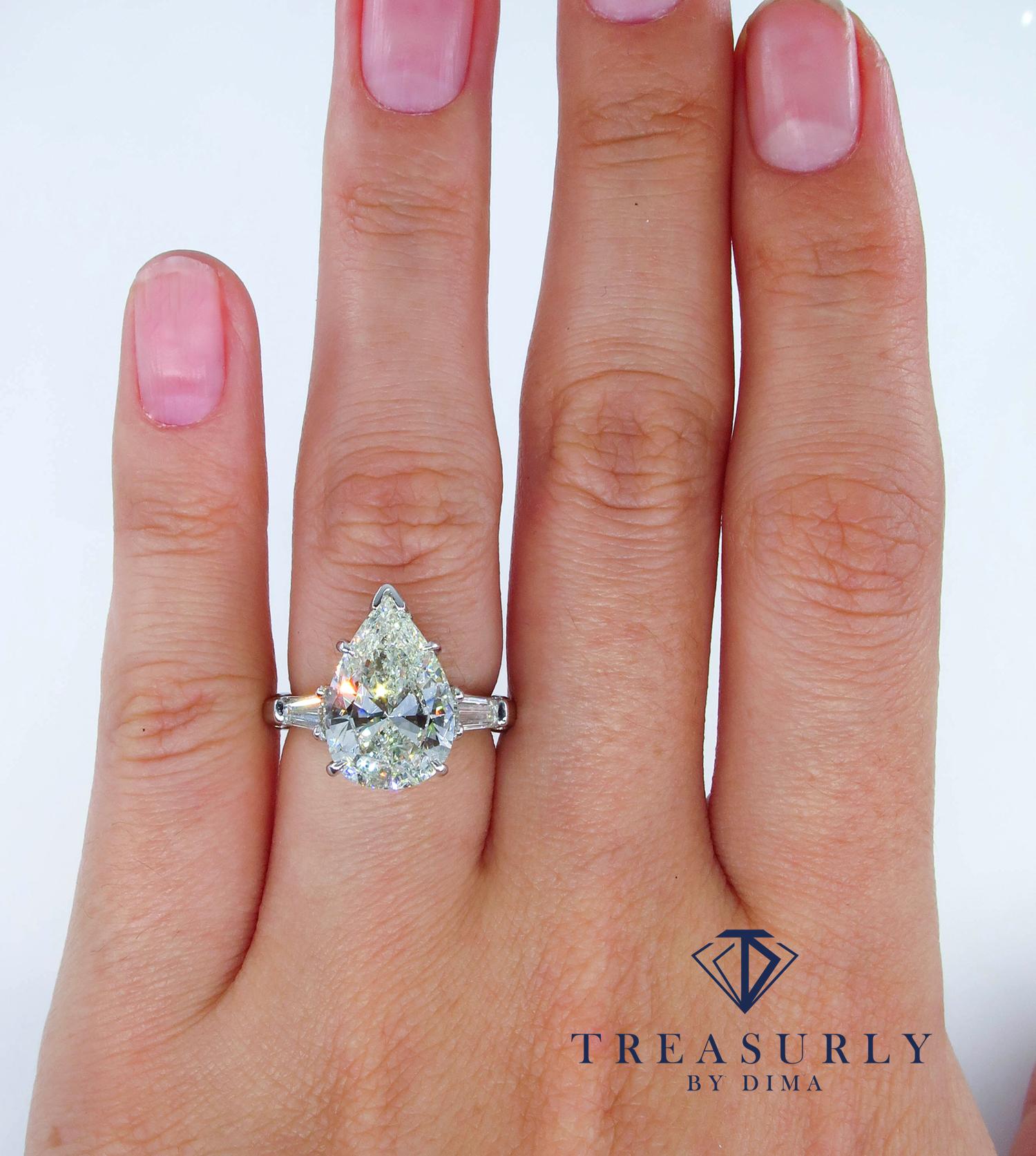 GIA 4.51 Carat Estate Vintage Pear Shaped Three-Stone Diamond Ring 6