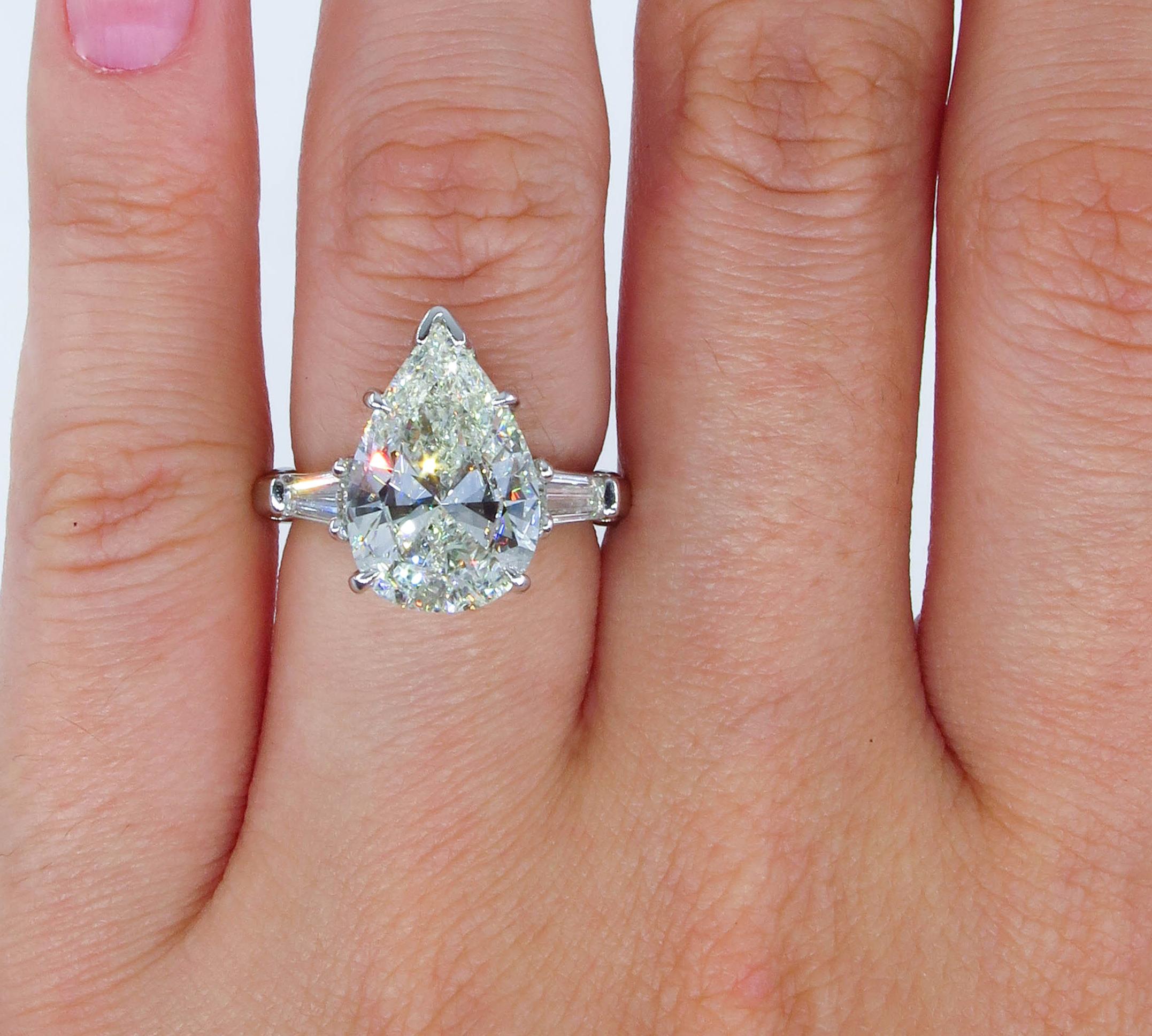 GIA 4.51 Carat Estate Vintage Pear Shaped Three-Stone Diamond Ring 7