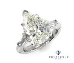 GIA 4.51 Carat Estate Vintage Pear Shaped Three-Stone Diamond Ring