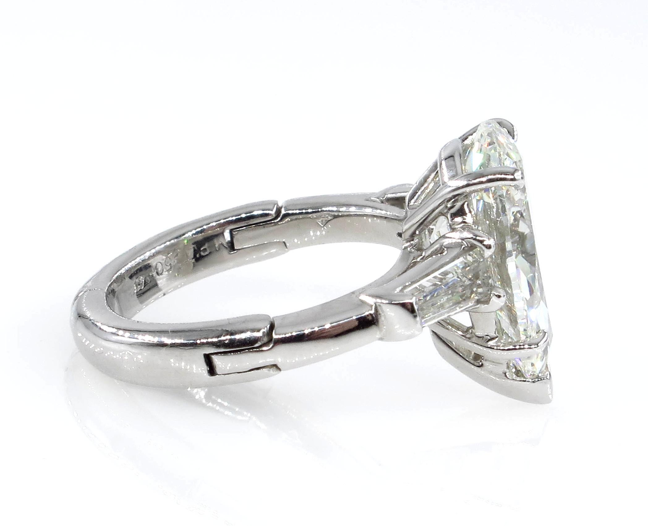 GIA 4.51 Carat Estate Vintage Pear Shaped Three-Stone Diamond Ring 1