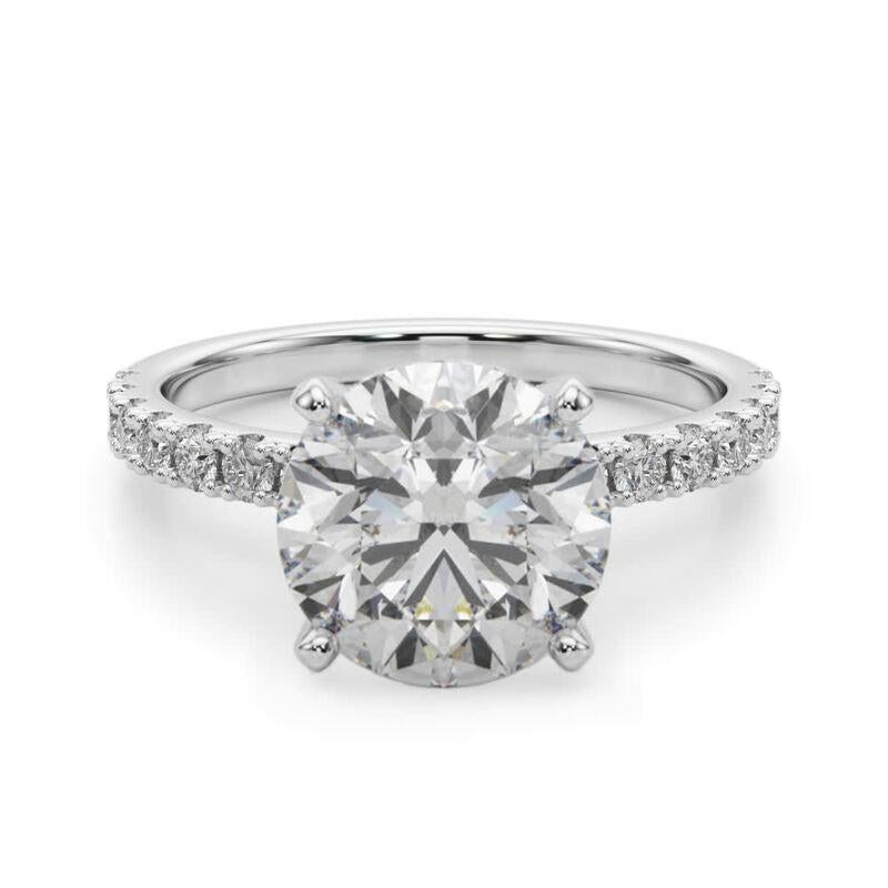 Round Cut GIA 4.51ct Round Solitaire with Half Eternity 18K White Gold Diamond Ring For Sale
