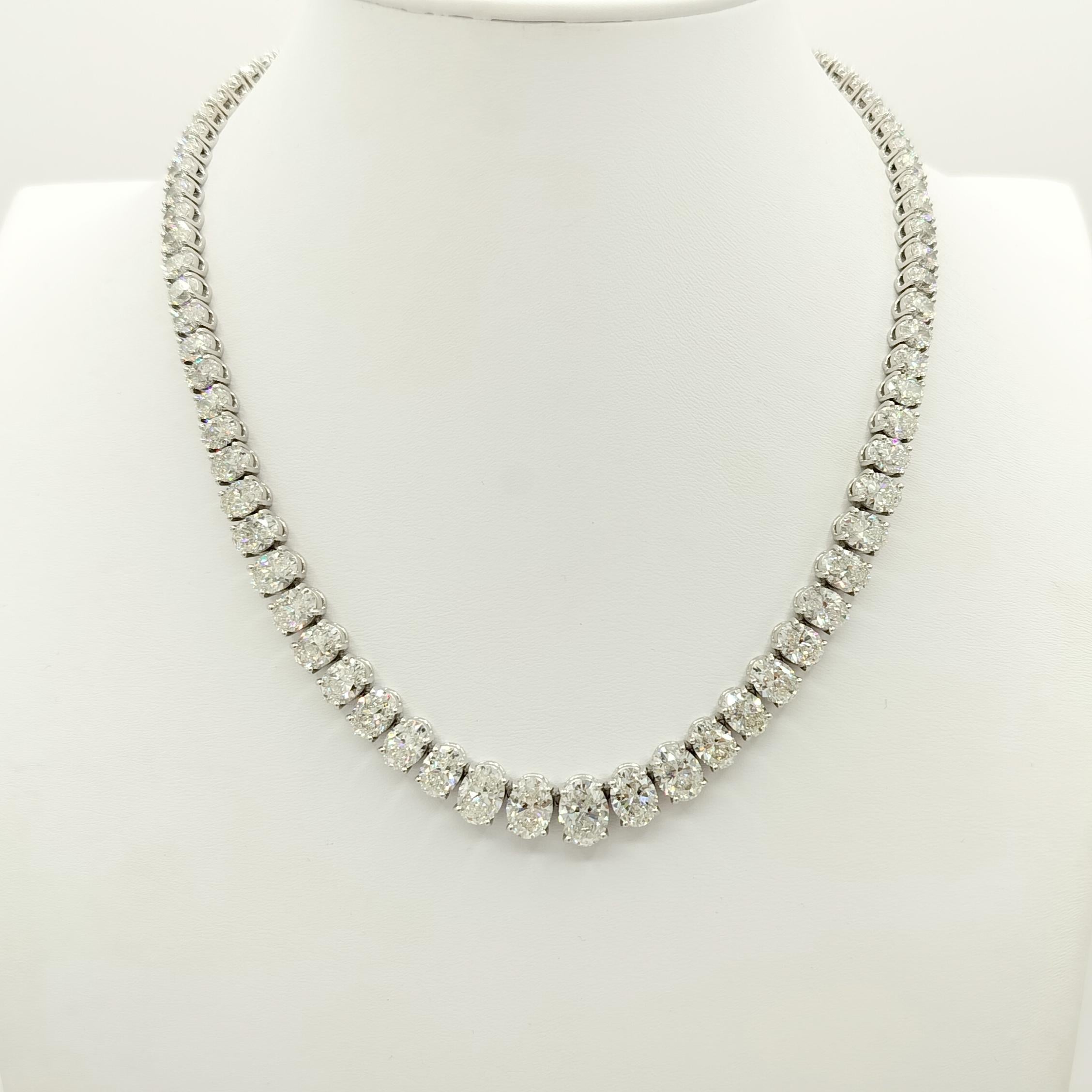 GIA 45.53 ct. Oval White Diamond Riviera Necklace in 18K White Gold In New Condition For Sale In Los Angeles, CA