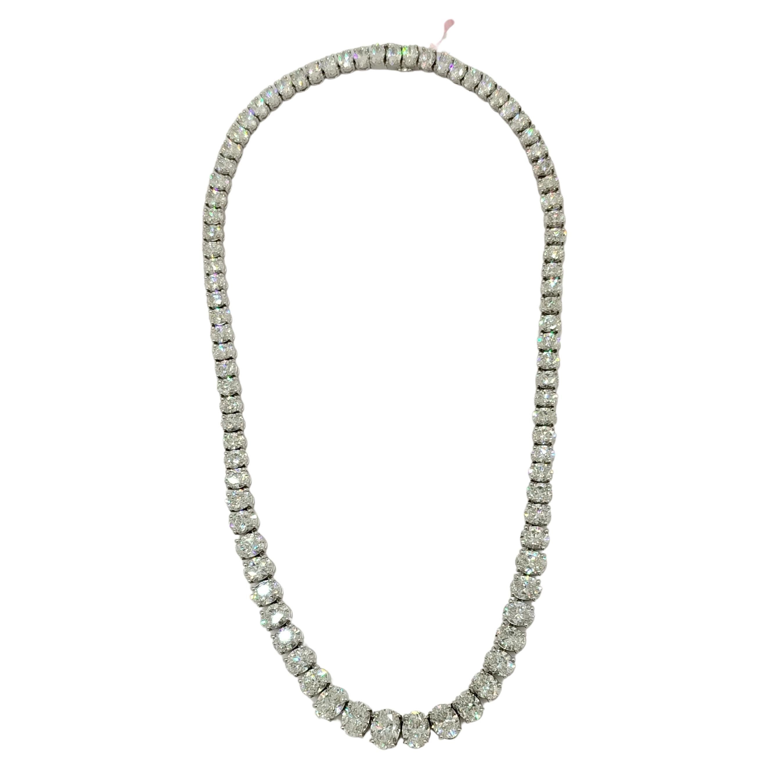 GIA 45.53 ct. Oval White Diamond Riviera Necklace in 18K White Gold For Sale