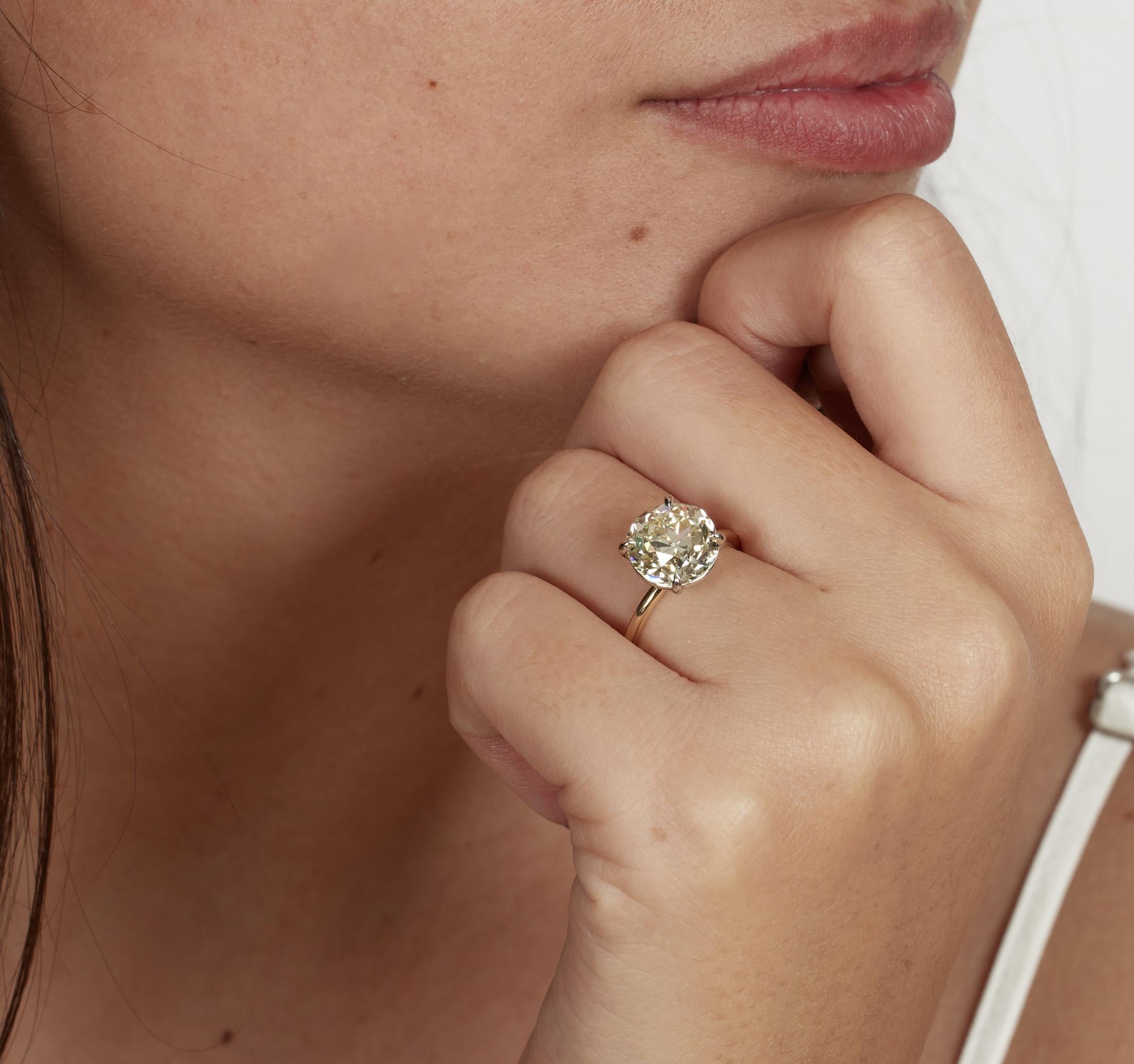Bague de fiançailles solitaire en platine 18 carats avec diamants taille vieille mine de 4,57 carats certifiés GIA 7