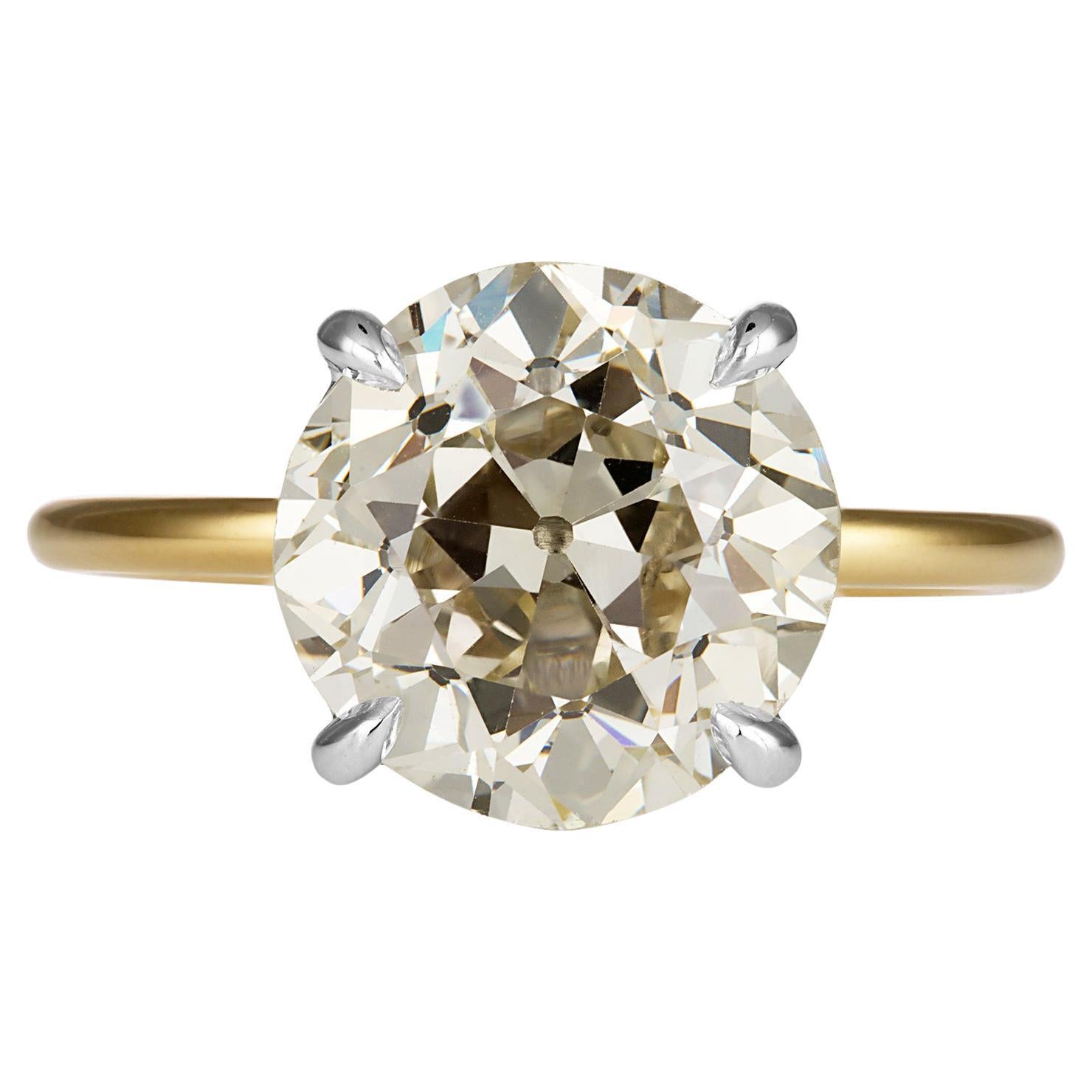 Bague de fiançailles solitaire en platine 18 carats avec diamants taille vieille mine de 4,57 carats certifiés GIA
