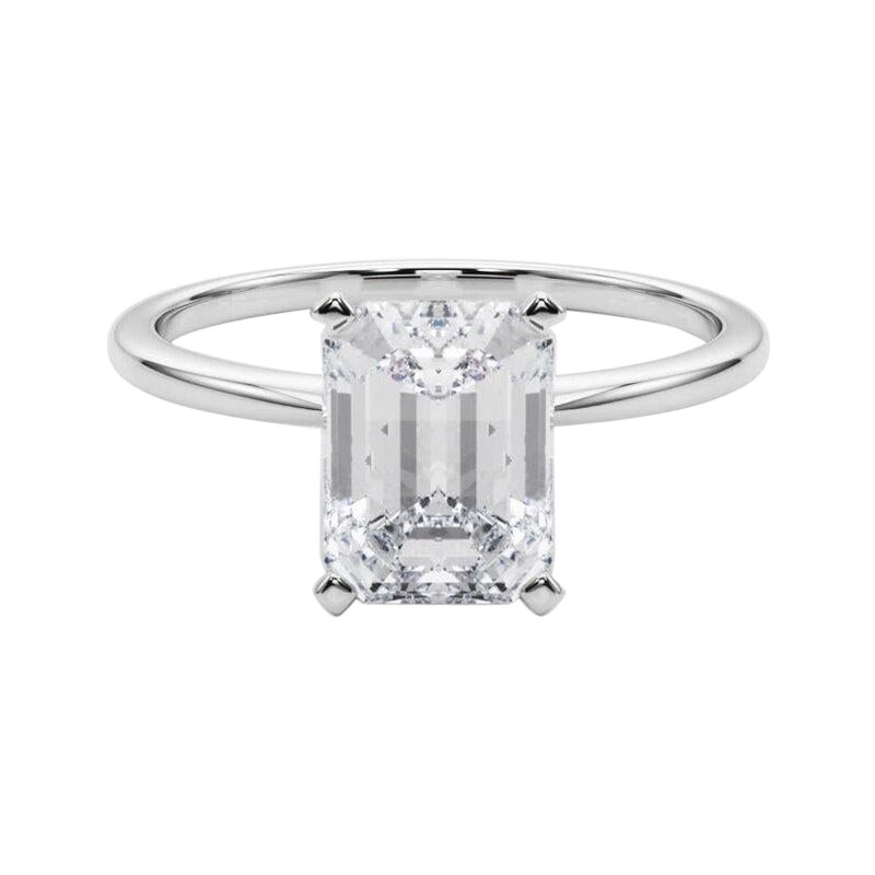 GIA 4,63ct Smaragd Slim Band Prong Set Solitär 18K Weißgold Diamantring
