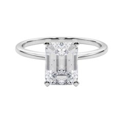 GIA Anillo de diamantes de oro blanco de 18 quilates con solitario engastado y esmeralda de 4,63 ct