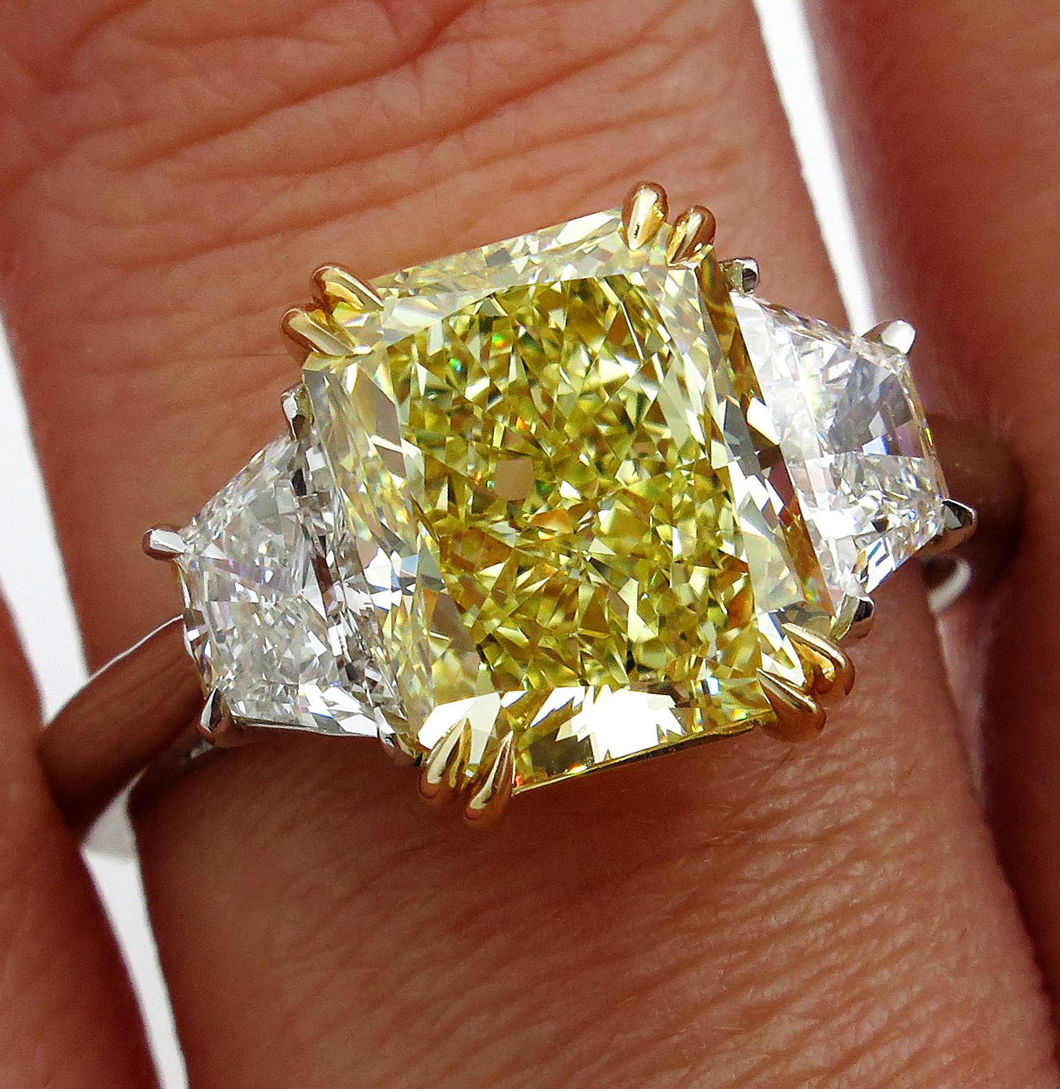 GIA 4.64 Carat Fancy Yellow Cushion Diamond Engagement Wedding Platinum Ring 5