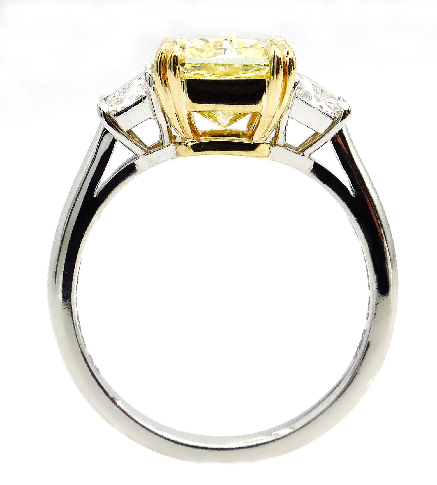 GIA 4.64 Carat Fancy Yellow Cushion Diamond Engagement Wedding Platinum Ring 1