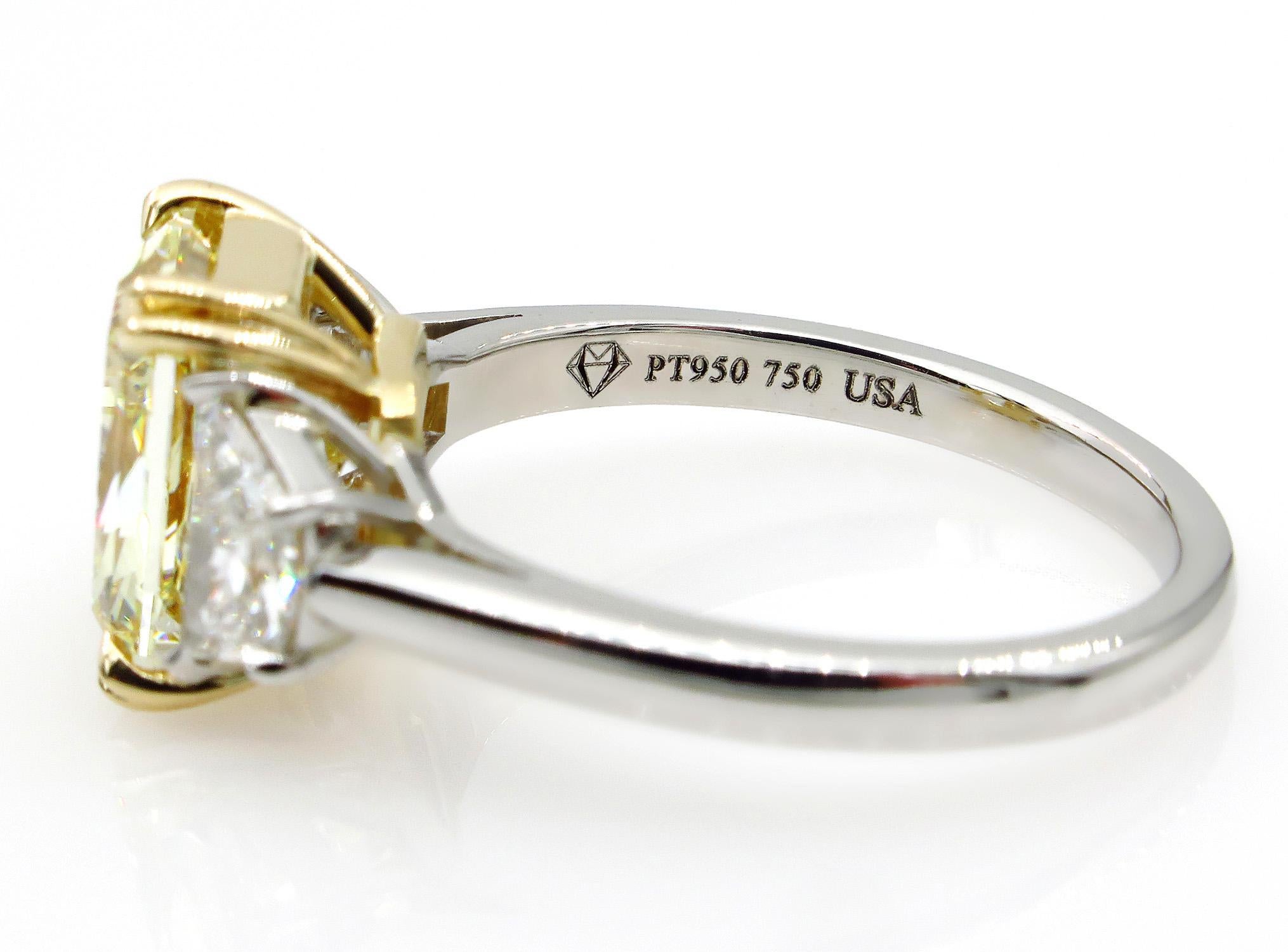 GIA 4.64 Carat Fancy Yellow Cushion Diamond Engagement Wedding Platinum Ring 3
