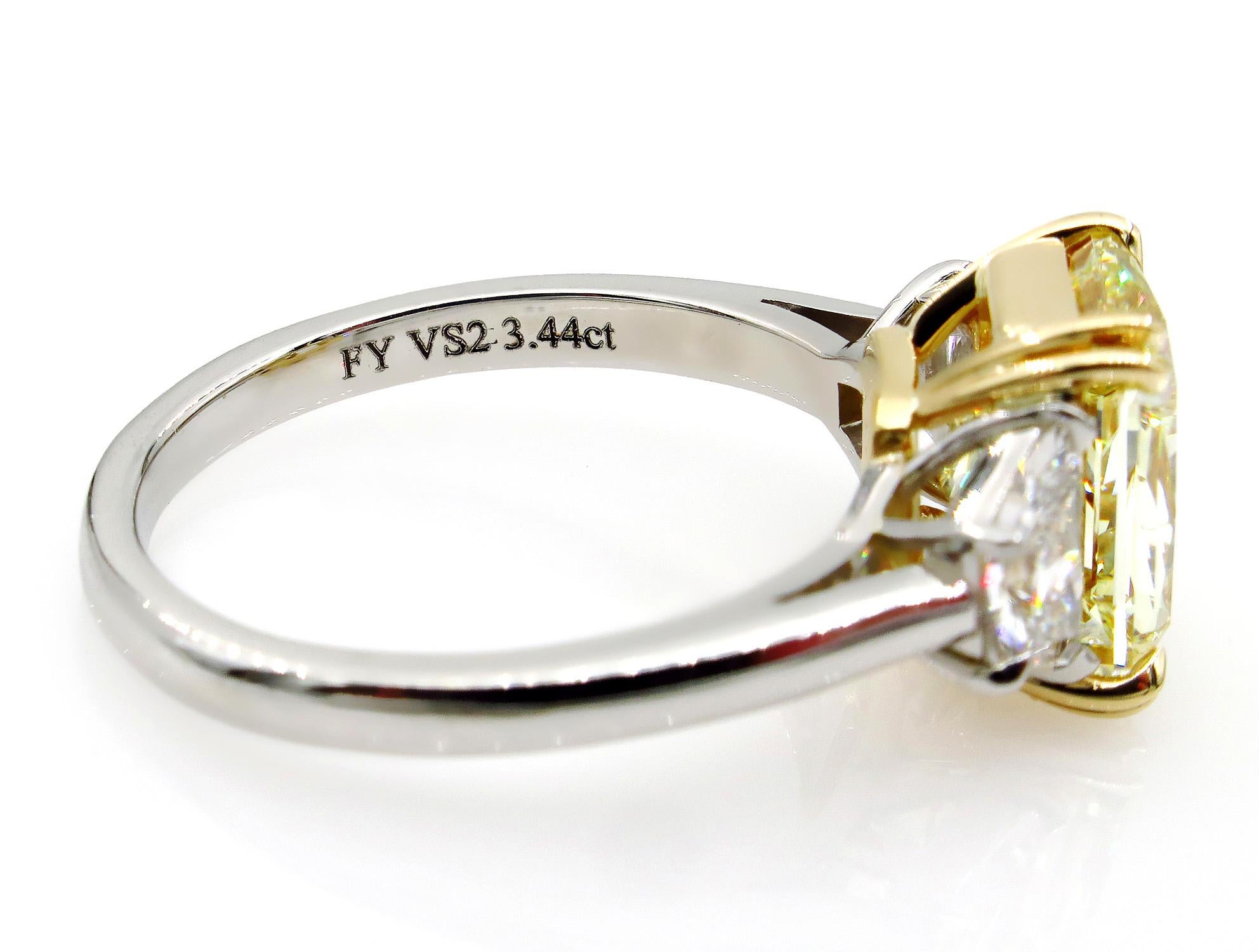 GIA 4.64 Carat Fancy Yellow Cushion Diamond Engagement Wedding Platinum Ring 4