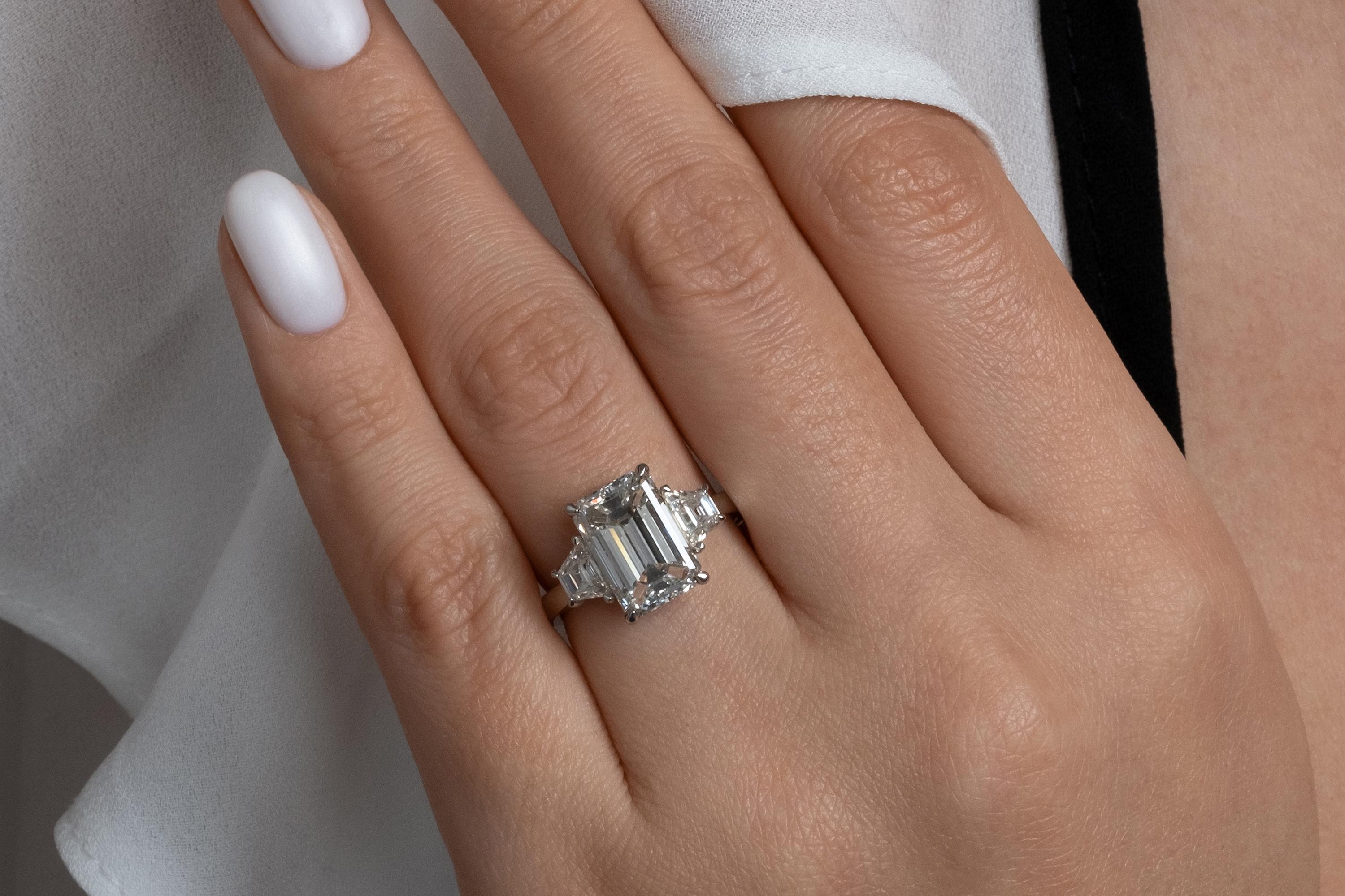 GIA 4.65ct Emerald Cut Trapezoids 3 Stone Diamond Engagement Platinum Ring 5