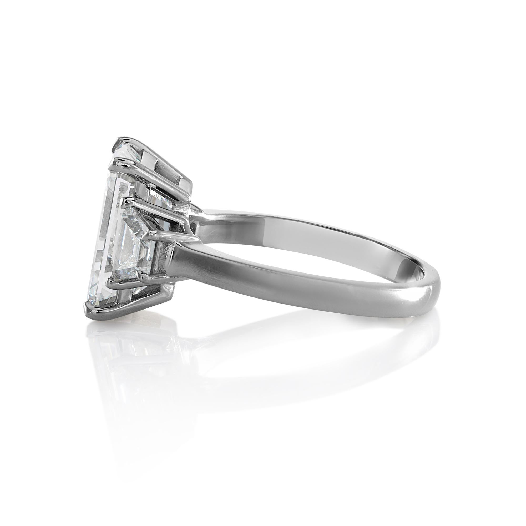 Women's GIA 4.65ct Emerald Cut Trapezoids 3 Stone Diamond Engagement Platinum Ring