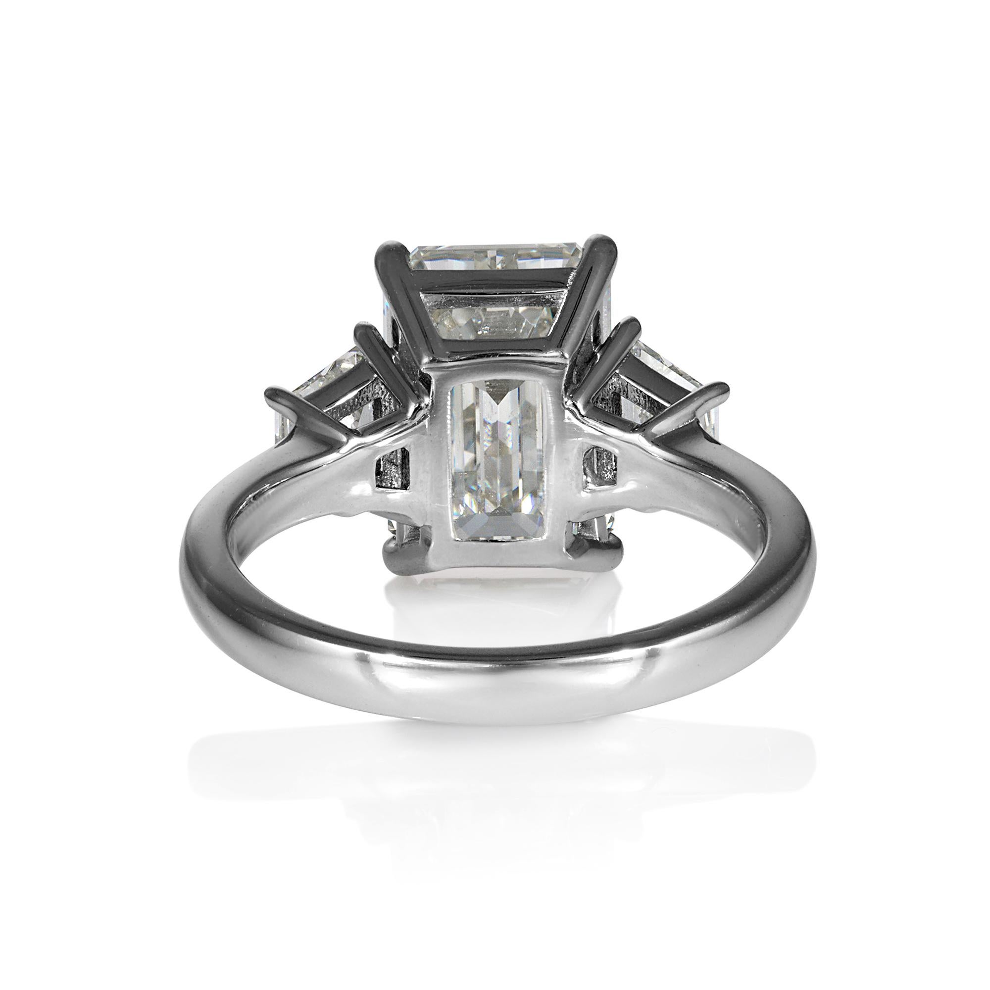 GIA 4.65ct Emerald Cut Trapezoids 3 Stone Diamond Engagement Platinum Ring 1