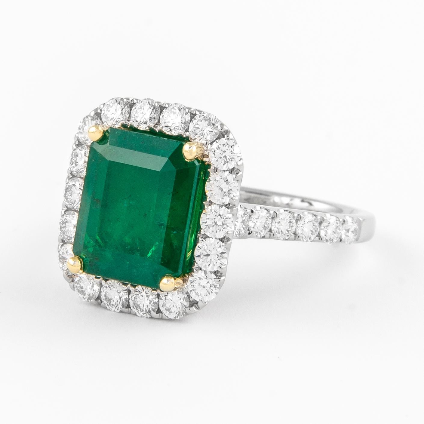 Emerald Cut GIA 4.68ctt Emerald and Diamond Halo Ring 18k Gold