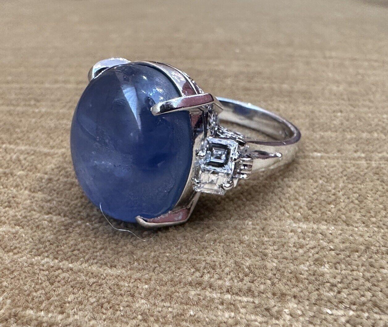 GIA 46.90 Carats Unheated Star Sapphire Cabochon Ring in Platinum For Sale 6