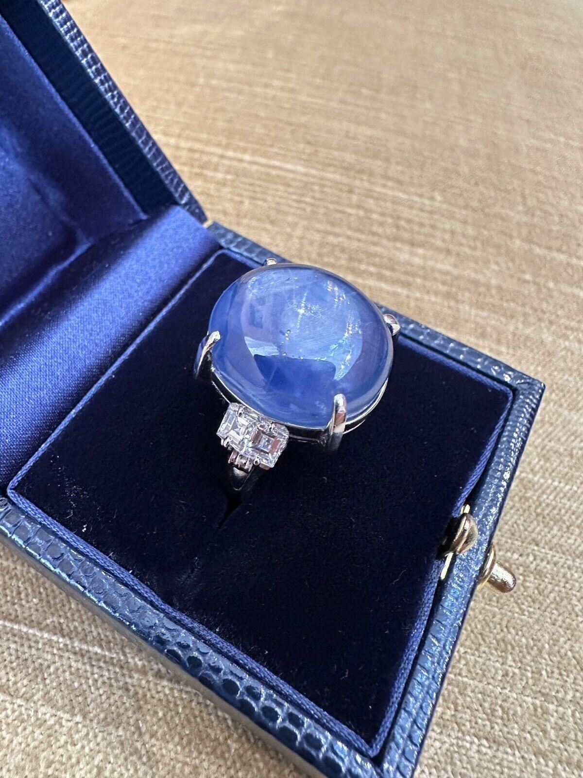 GIA 46.90 Carats Unheated Star Sapphire Cabochon Ring in Platinum For Sale 7