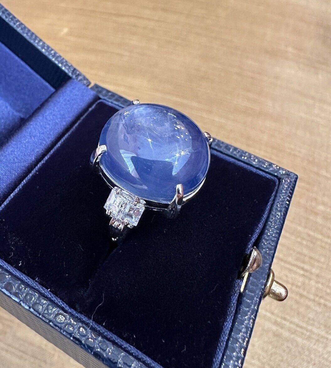 Women's or Men's GIA 46.90 Carats Unheated Star Sapphire Cabochon Ring in Platinum For Sale