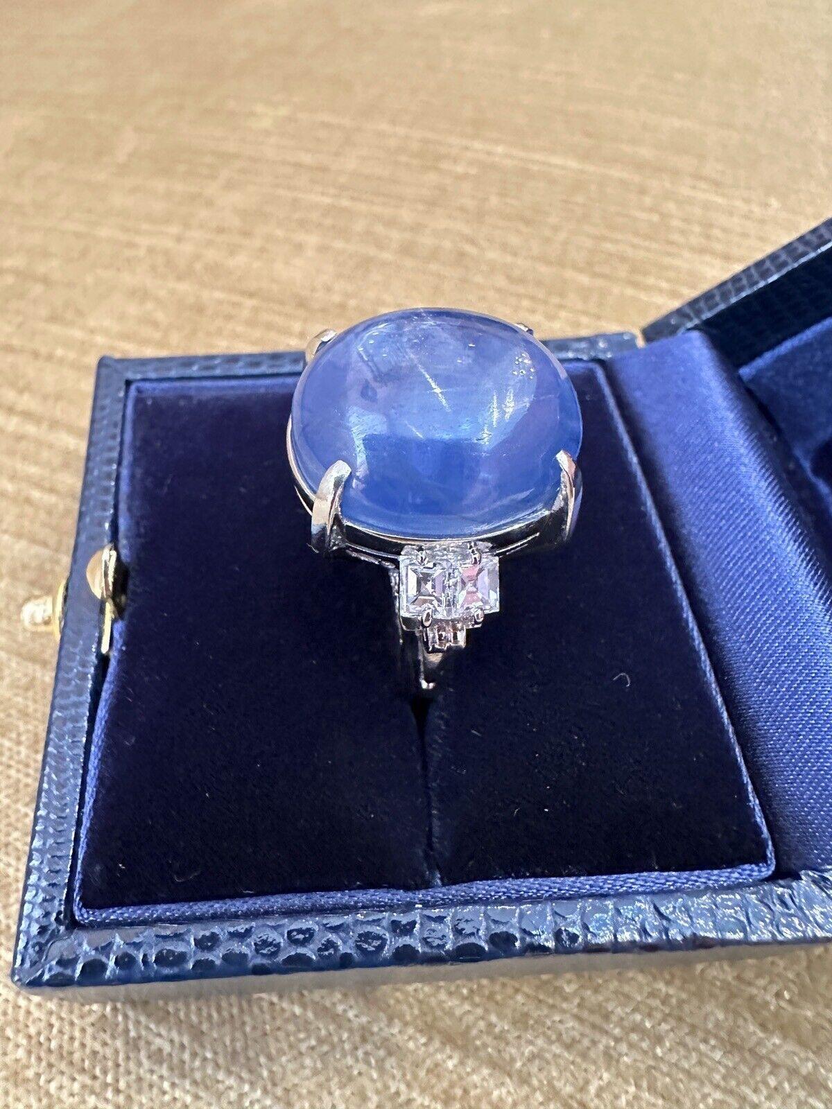 GIA 46.90 Carats Unheated Star Sapphire Cabochon Ring in Platinum For Sale 1