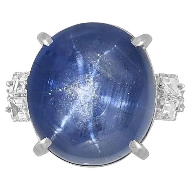 GIA 46.90 Carats Unheated Star Sapphire Cabochon Ring in Platinum For Sale