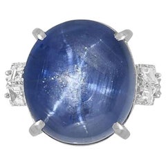 GIA 46.90 Carats Unheated Star Sapphire Cabochon Ring in Platinum