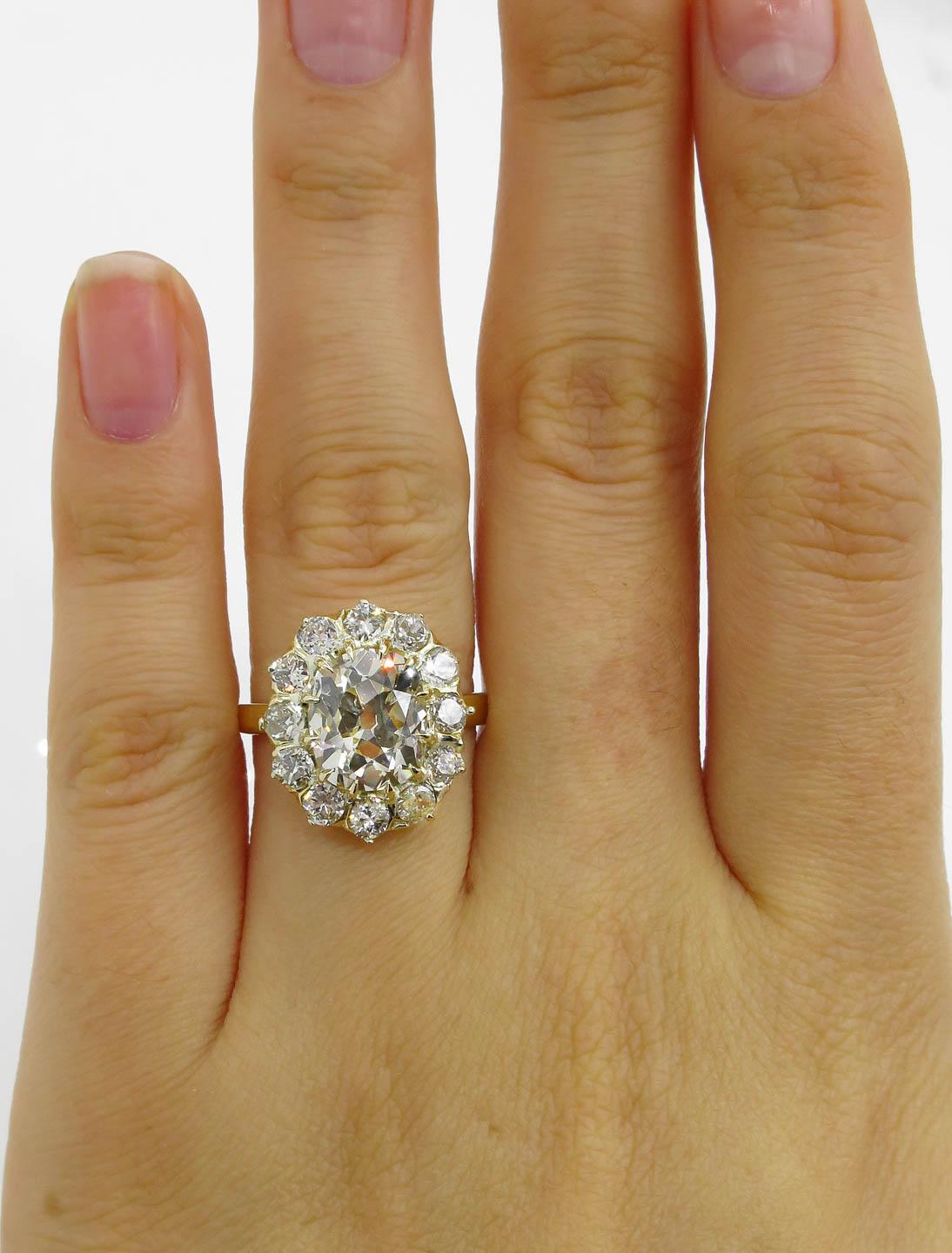 GIA 4.70 Carat Old Mine Cushion Diamond Cluster Engagement Ring 4