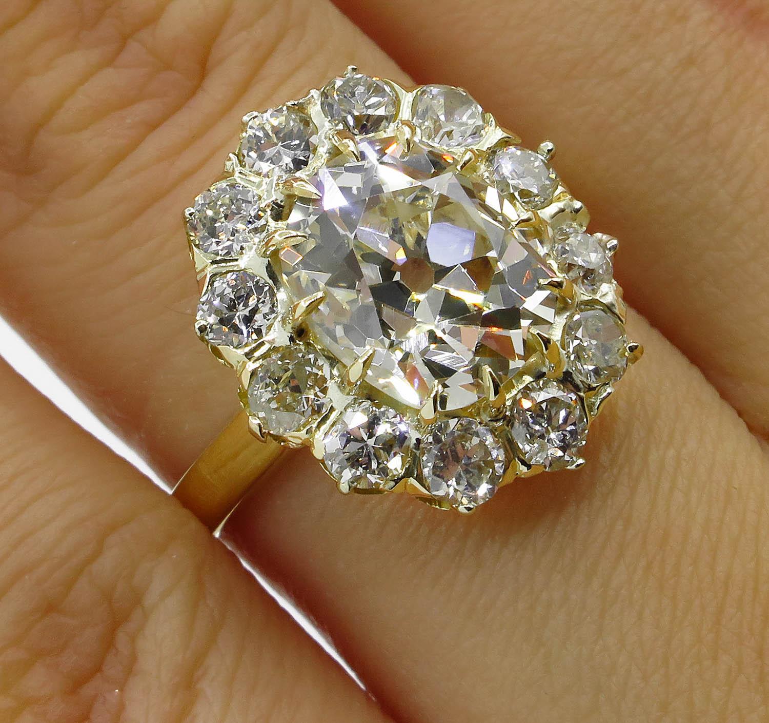 GIA 4.70 Carat Old Mine Cushion Diamond Cluster Engagement Ring  6