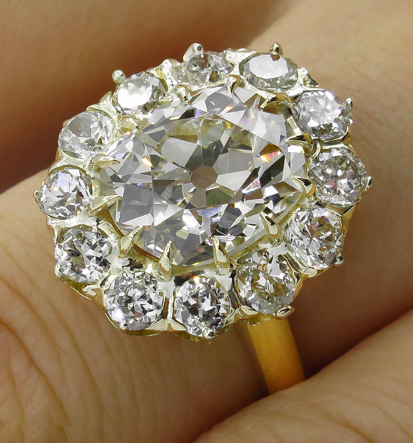 GIA 4.70 Carat Old Mine Cushion Diamond Cluster Engagement Ring 7