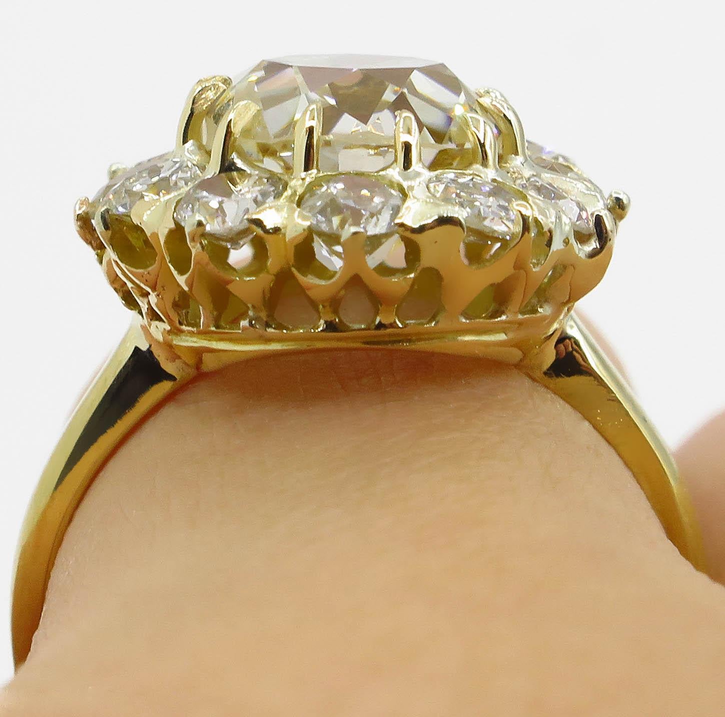 GIA 4.70 Carat Old Mine Cushion Diamond Cluster Engagement Ring 9